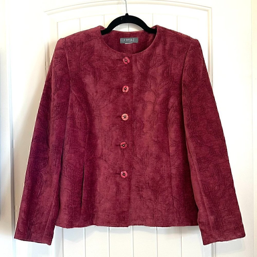 VINTAGE 90s Koret deep pink velvet blazer jacket buttons women's 8 petite - Picture 1 of 13